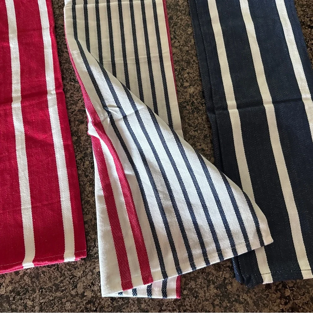 Striped Nautical Towels Set 3‎ piece Red White Blue NEW